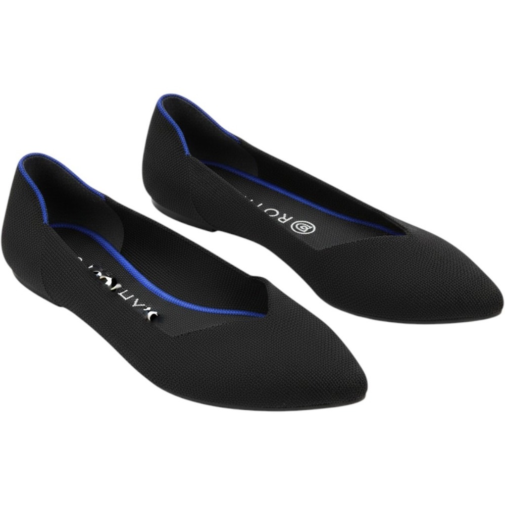 Rothys The Point Black Pointed Toe Ballet Flats Blue Halo Washable Size 9